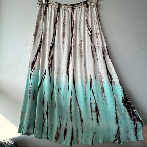XCVI Tie Dye Green Brown Midi Skirt - Picture 5 of 8